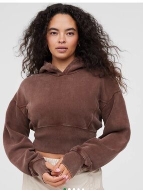 OFFLINE By Aerie Throw-Back Cropped Hoodie Chocolate Color Size Large